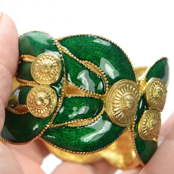Vintage Kenneth Jay Lane KJL Green Enamel & Gold-tone Bracelet - Picture 5 of 10